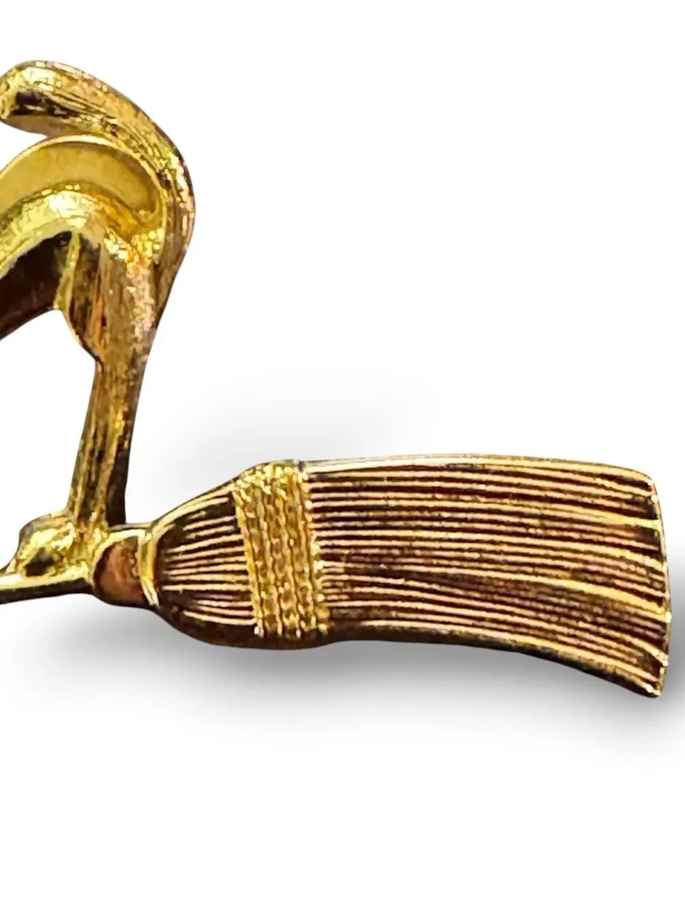 Vintage Avon Gold Cat on Broomstick Brooch Pin